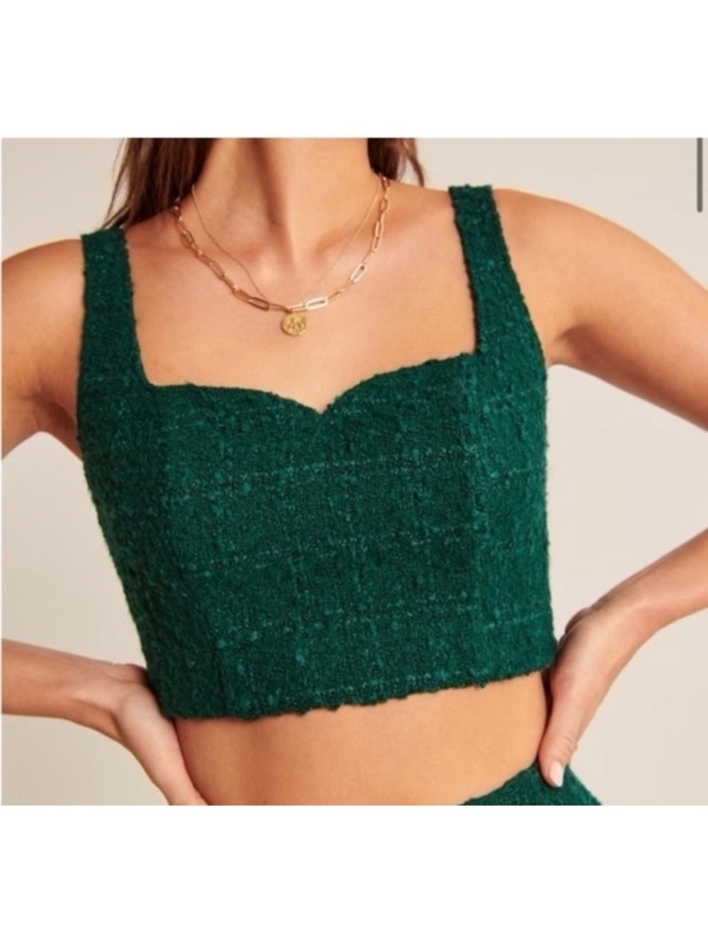 Abercrombie & Fitch Women's Dark Green Tweed Crop Top Size Medium